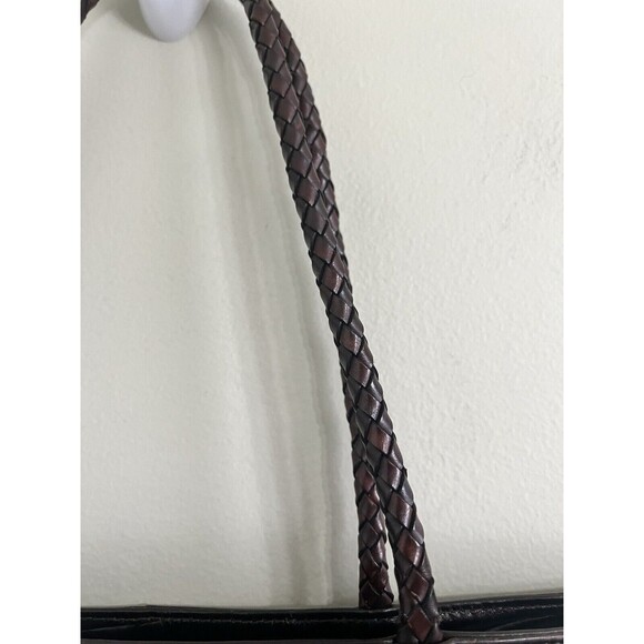 Falor Le Borse Purse Leather Brown 2 Woven 10" Handles Zip Made in Italy - Picture 3 of 13